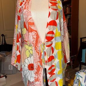 Eloise 100% Silk Kimono- Orange, Yellow, and Green pattern o/s ANTHROPOLOGIE